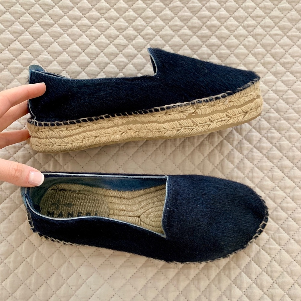 Manebi espadrilles navy fur platform flats 38